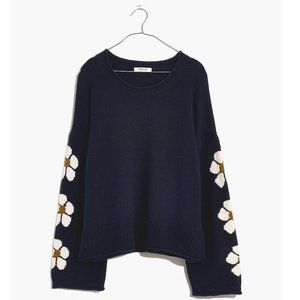 Madewell Belmore Floral Sleeve Pullover Sweater in Deep Indigo (Size XS)